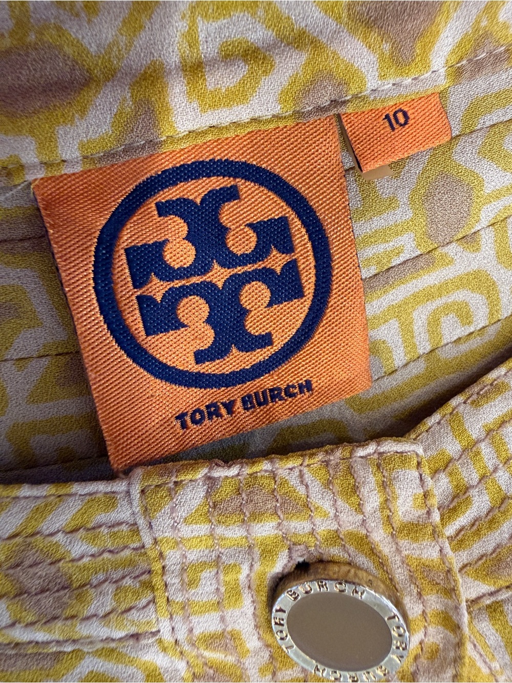 Tory Burch Yellow Geometric 100% Silk Blouse - Picture 7 of 7
